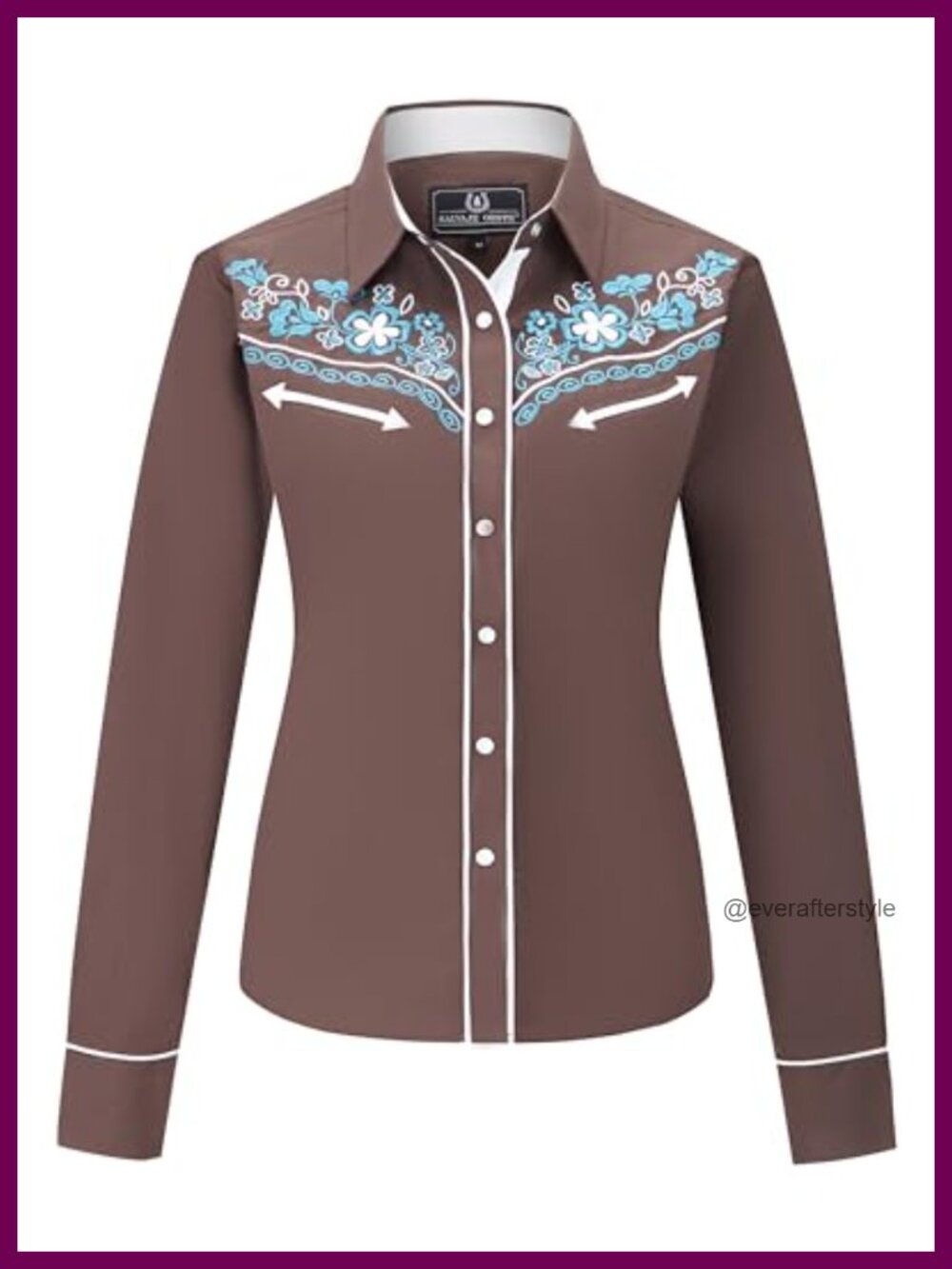 Women's Embroidered Western Snap Front Long Sleeve Button Down Shirt